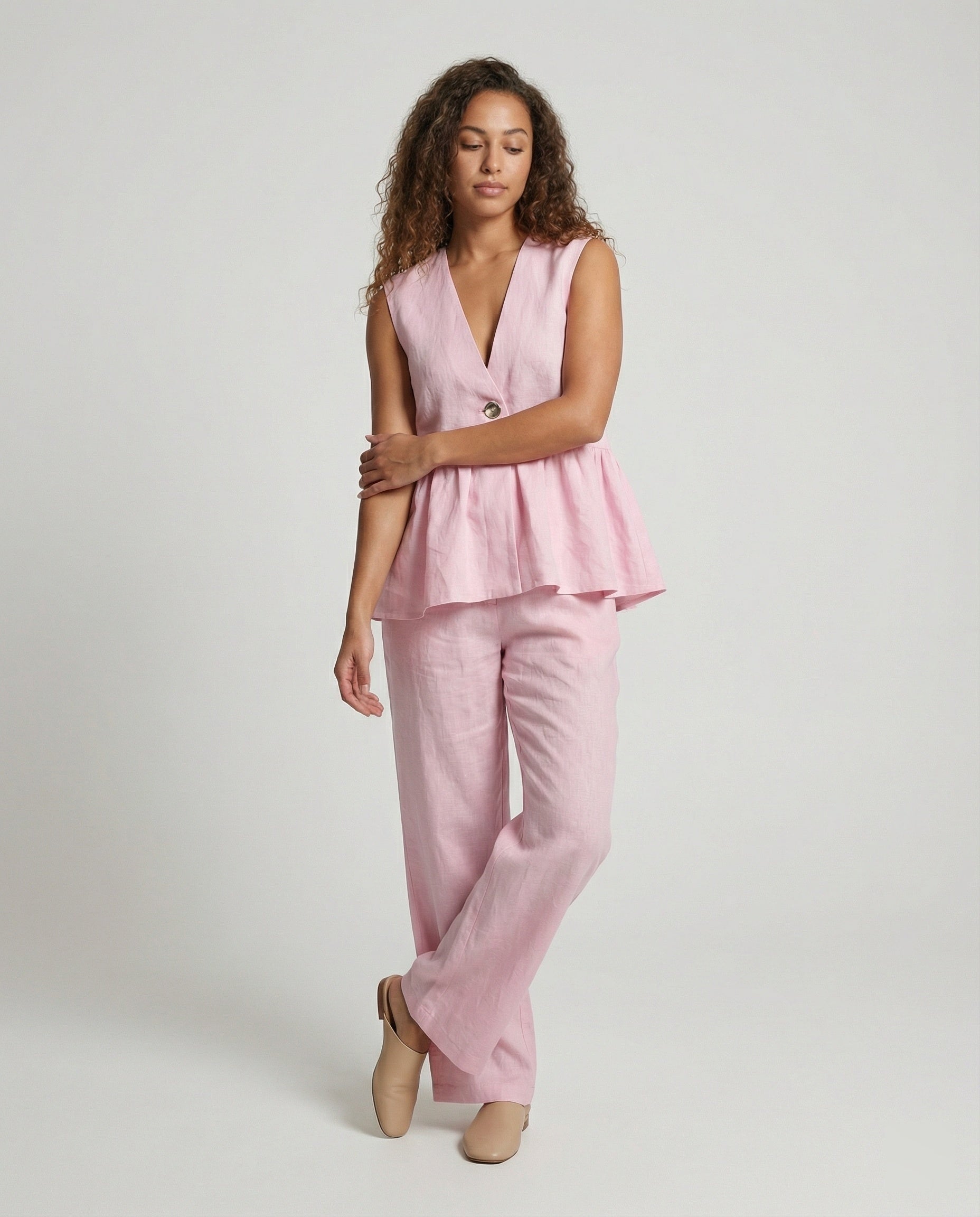 Damen Elegantes Leinen-Hosenanzug R&B
