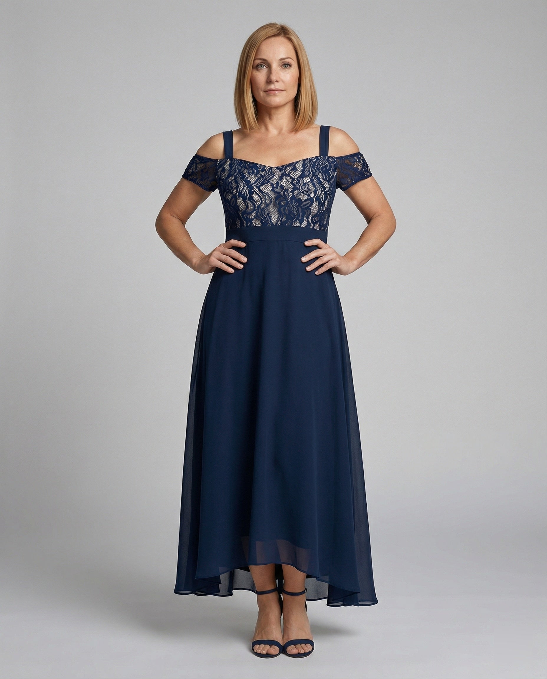 Damen Abendkleid Spitze Chiffon lang