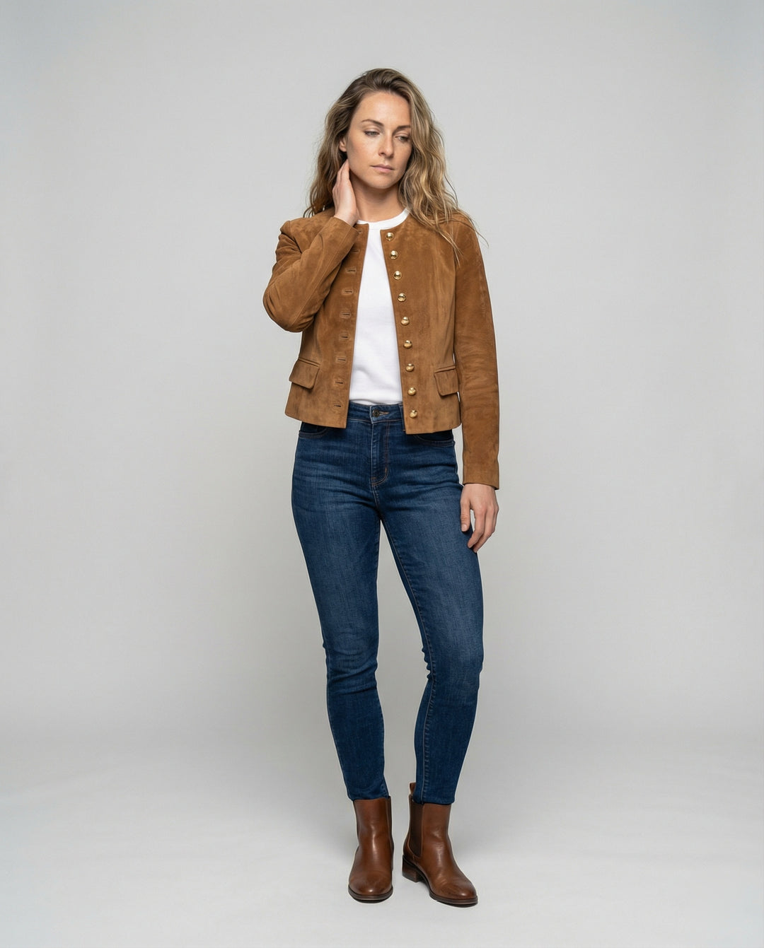 Damen Wildlederjacke mit goldenen Knöpfen