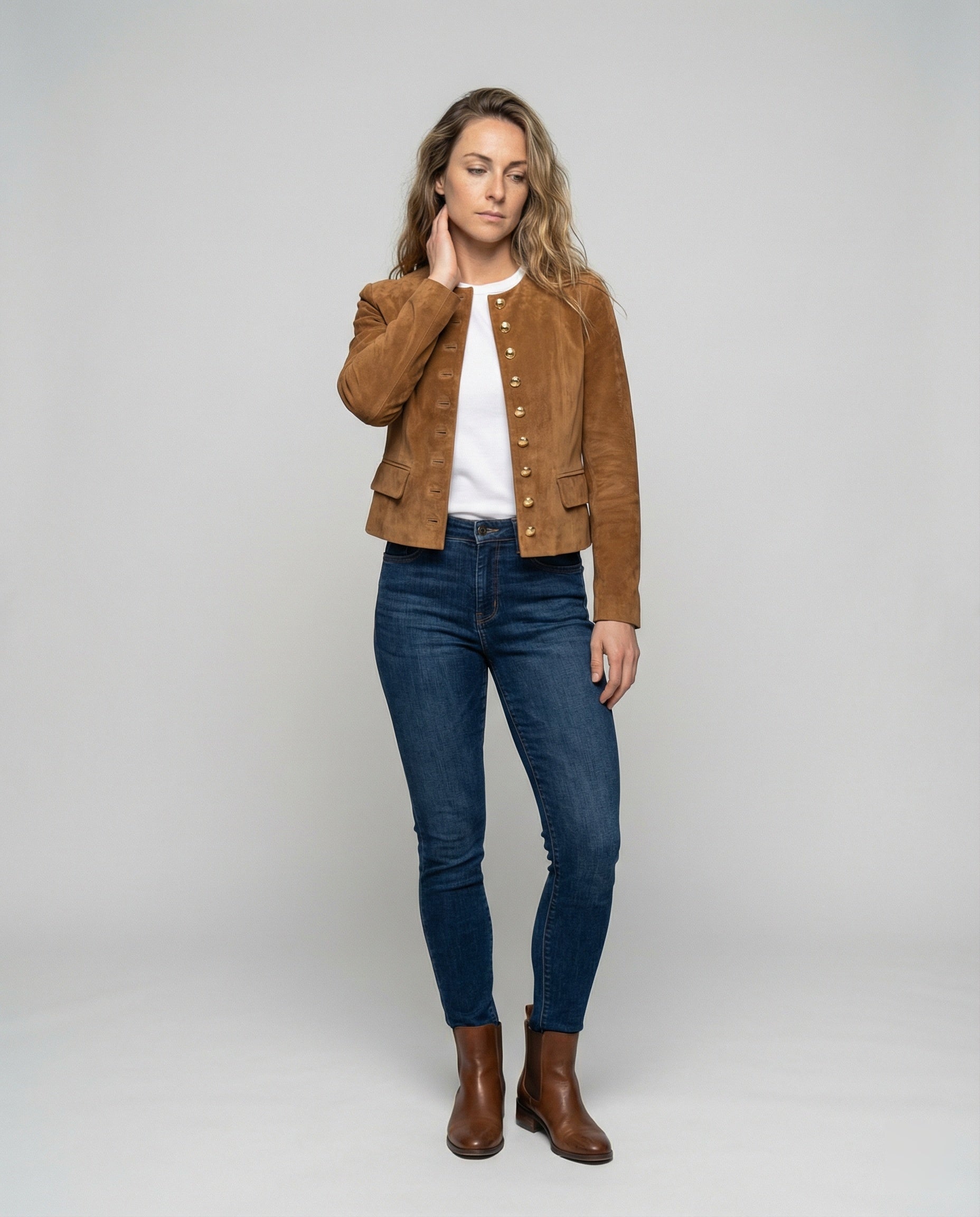 Damen Wildlederjacke mit goldenen Knöpfen