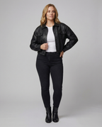 Übergangsjacke Damen schwarz cropped aus Kunstleder