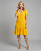Damen Sommerkleid A-Linie Knopfleiste