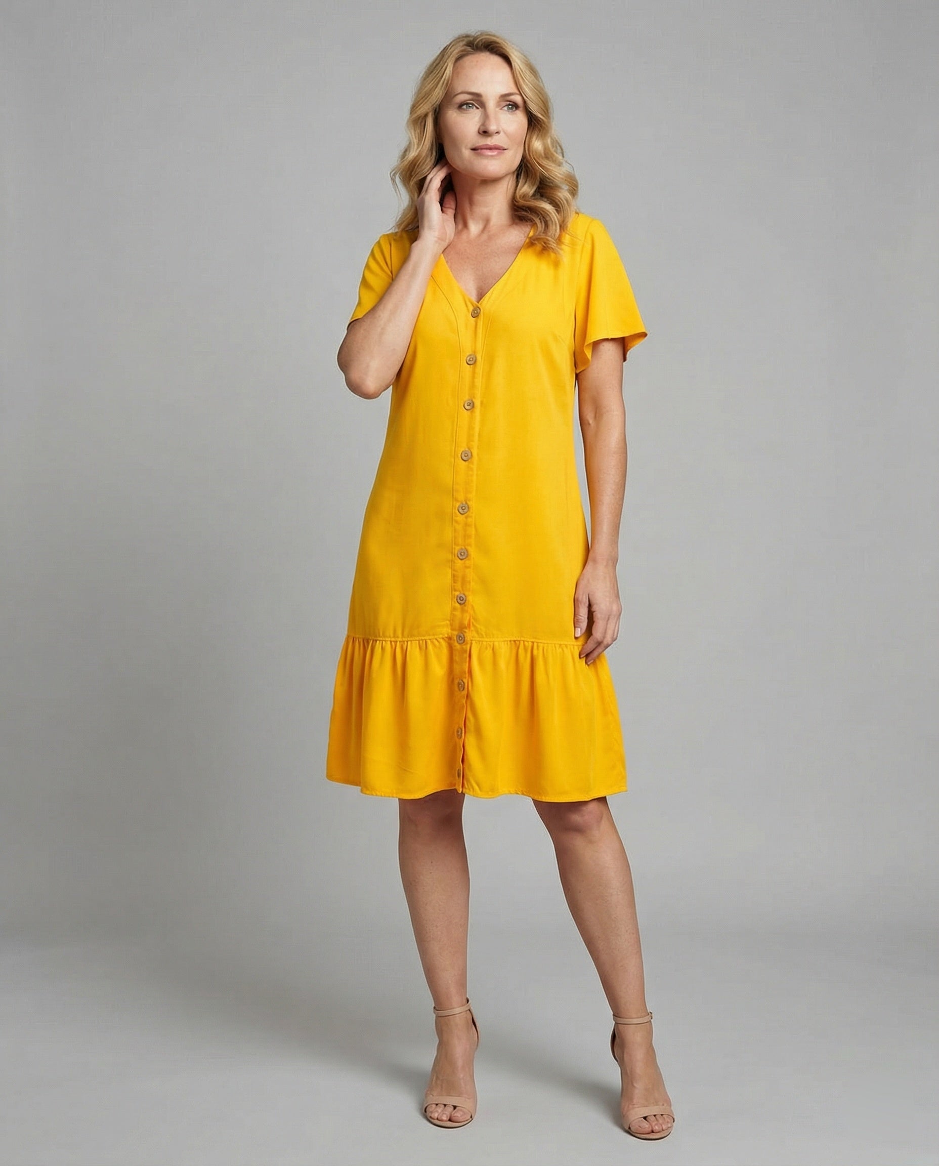 Damen Sommerkleid A-Linie Knopfleiste