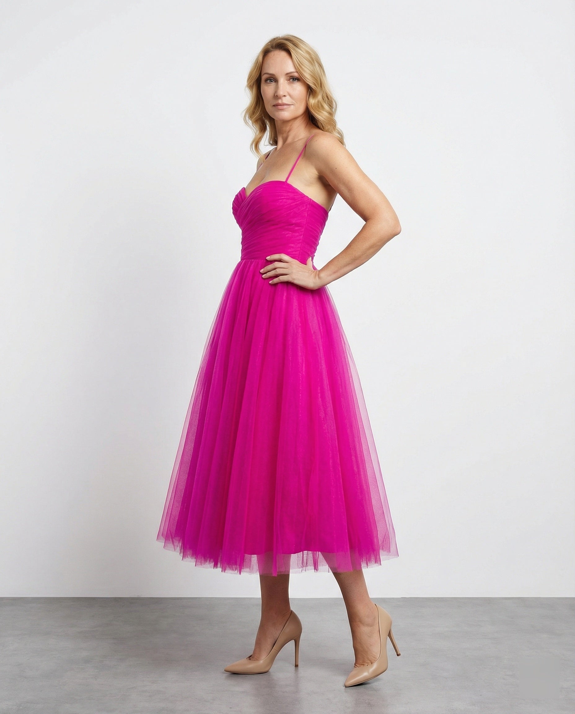 Damen Tüll Maxikleid mit Herz Ausschnitt
