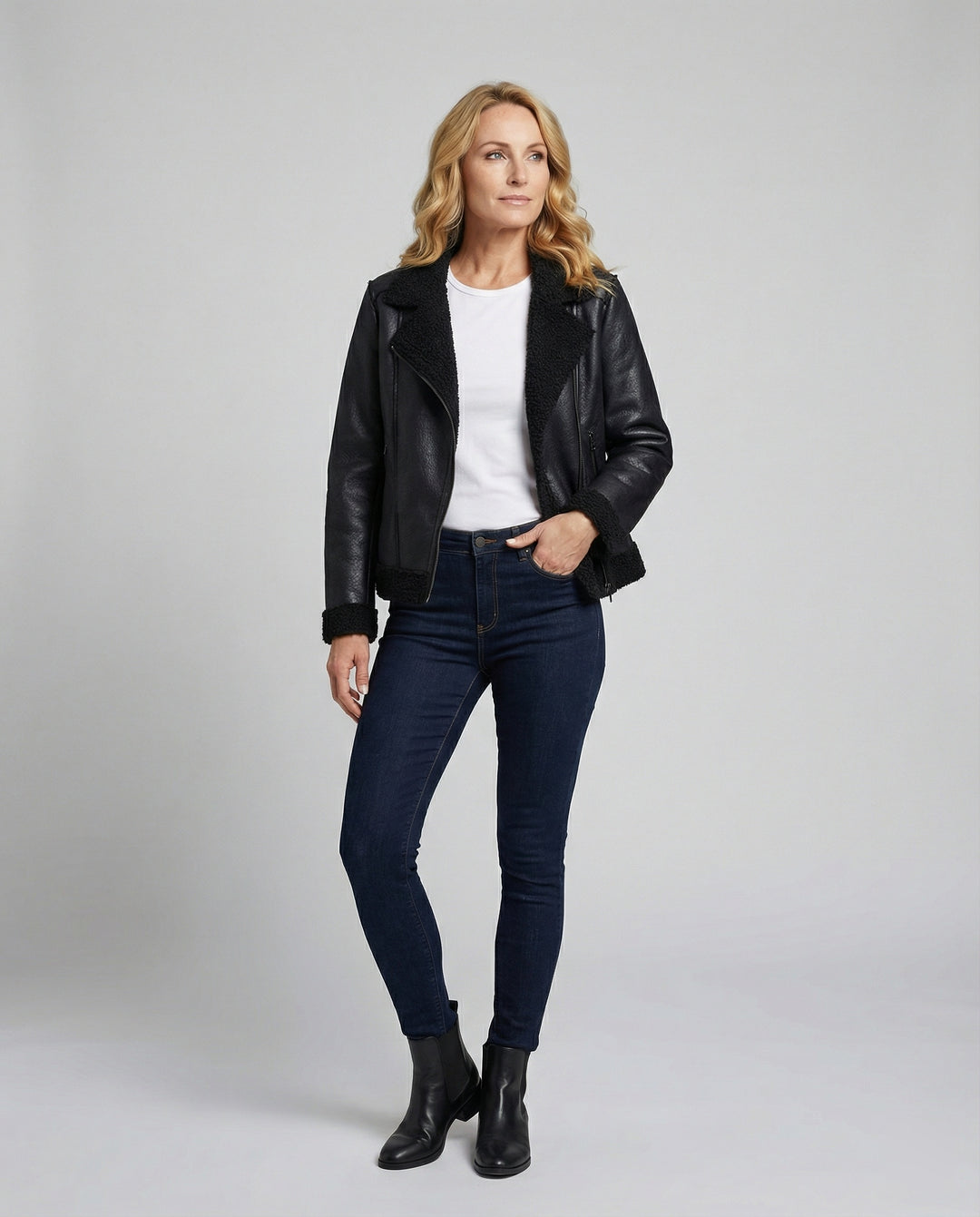 Damen Lederjacke Schwarz gefüttert