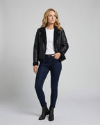 Damen Lederjacke Schwarz gefüttert