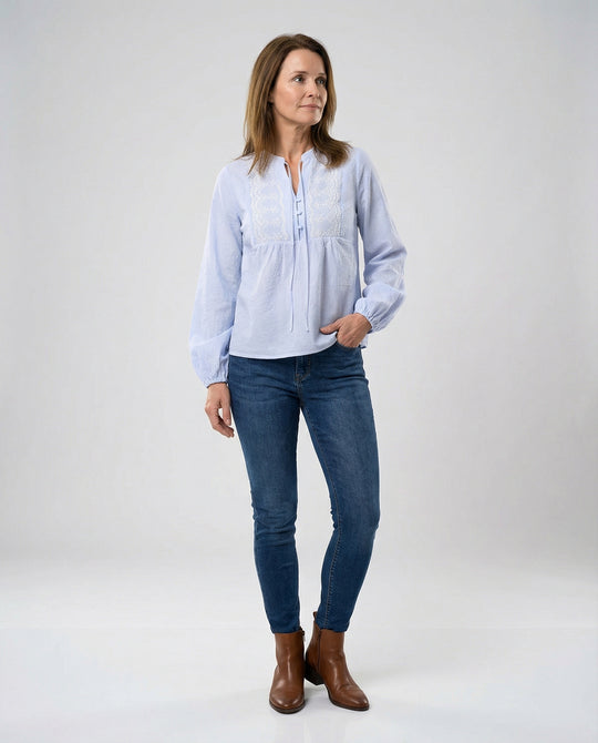 Bestickte Bluse Damen mit Ballonärmeln