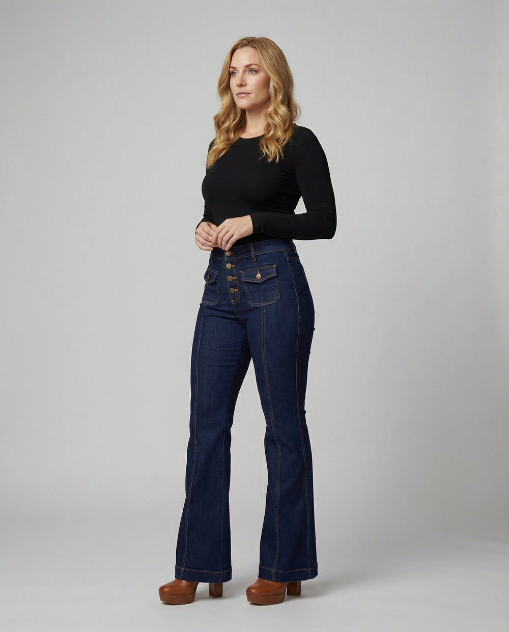 Damen High-Waist Schlagjeans R&B