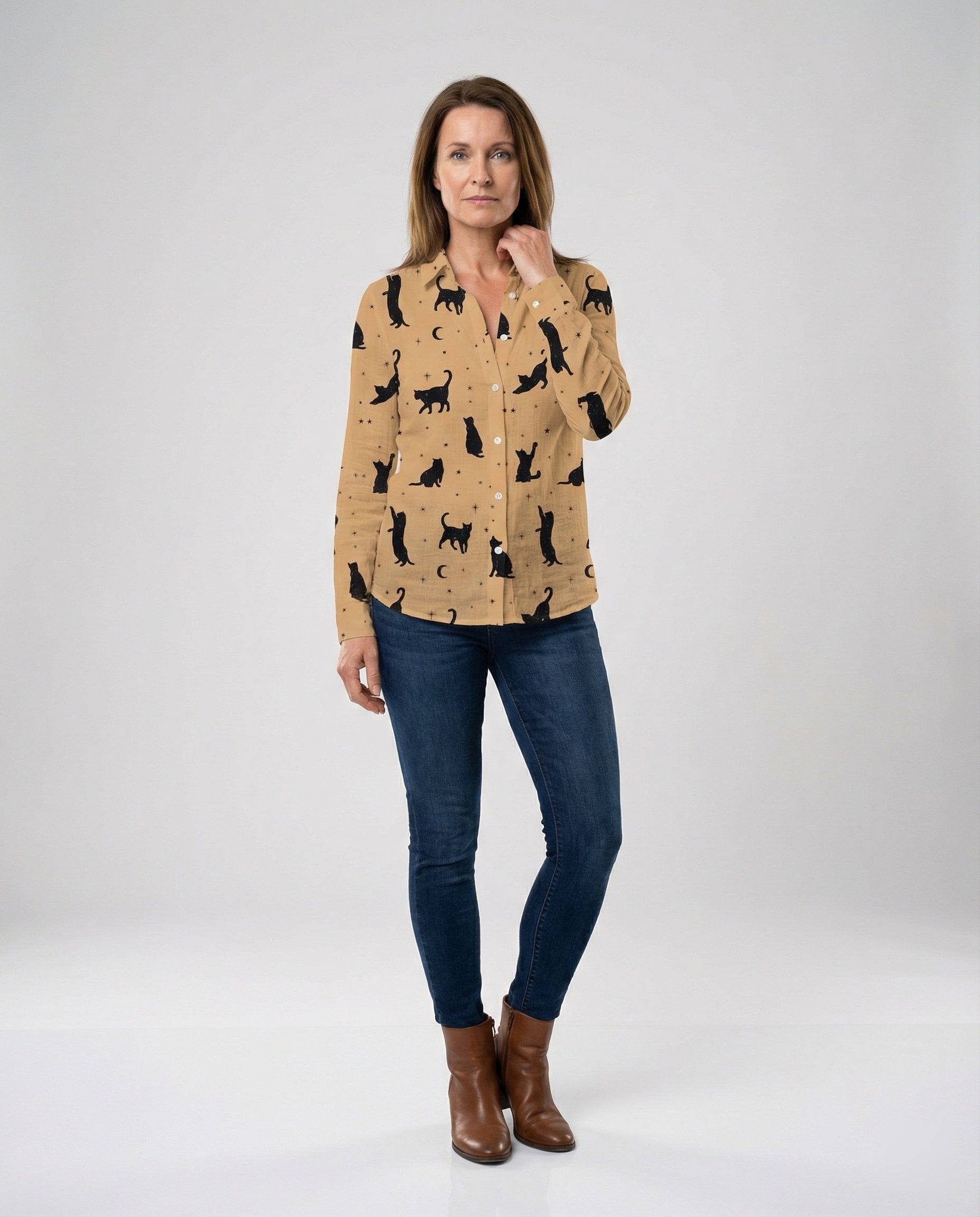 Damen Hemdbluse Katzenprint