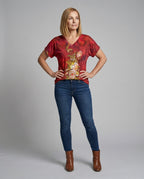 Blusen Tunika V-Ausschnitt Damen Floral