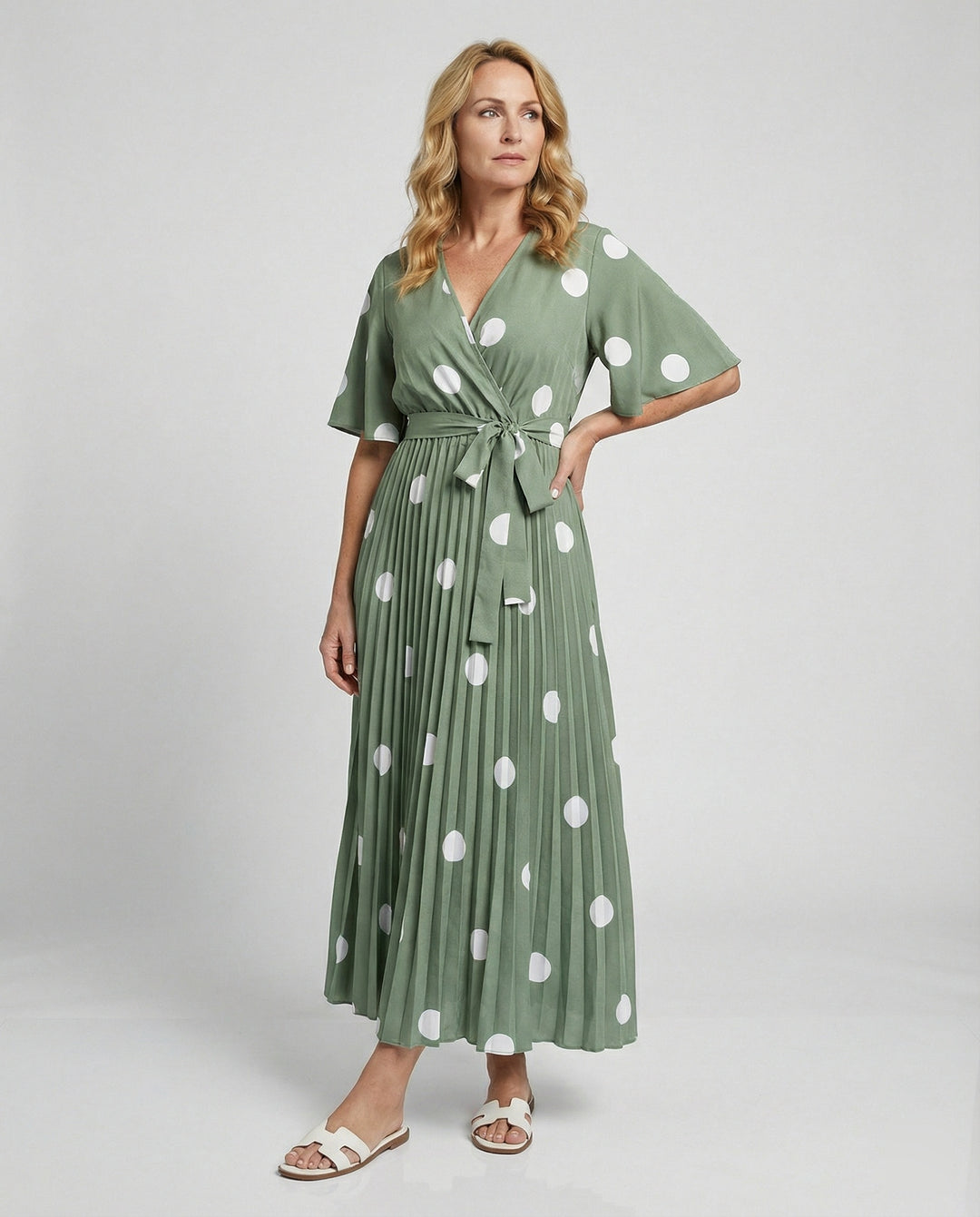Damen Wickelkleid Midi plissiert