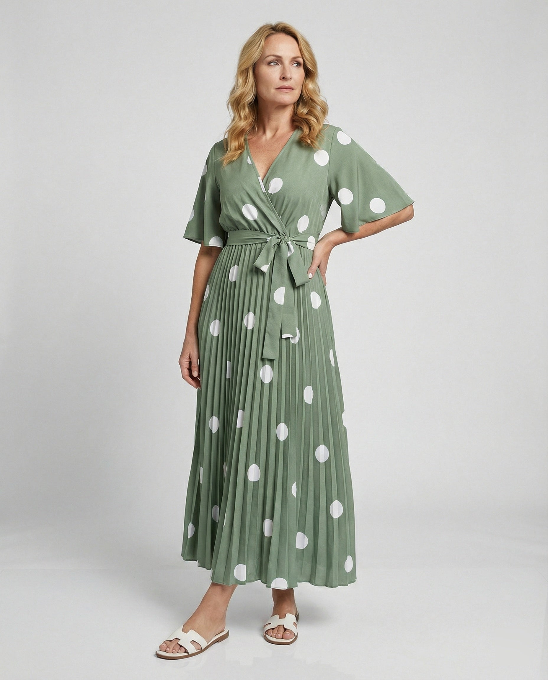Damen Wickelkleid Midi plissiert