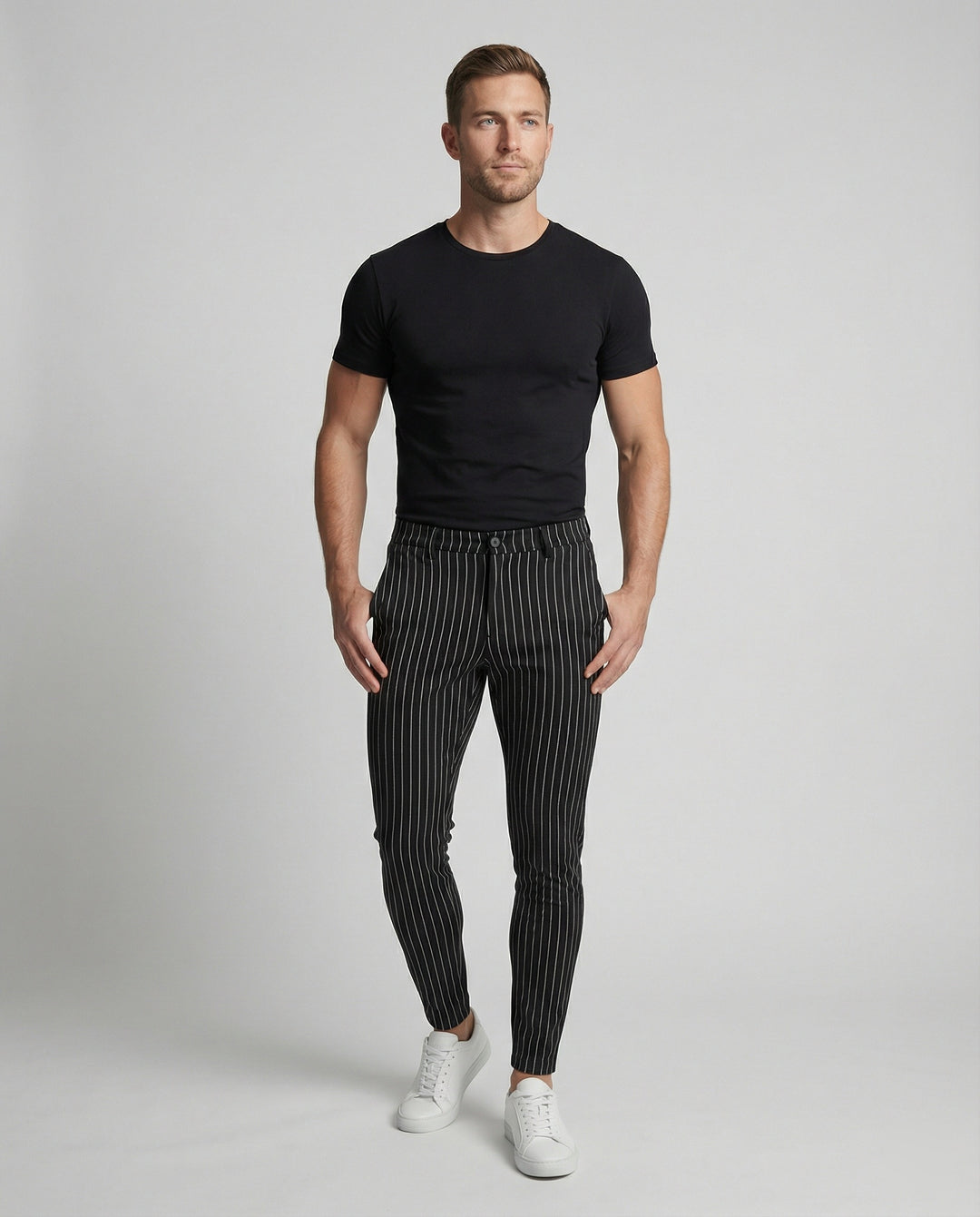 Herren stylische und bequeme Slim-Fit Hose mit gestreiftem Design R&B