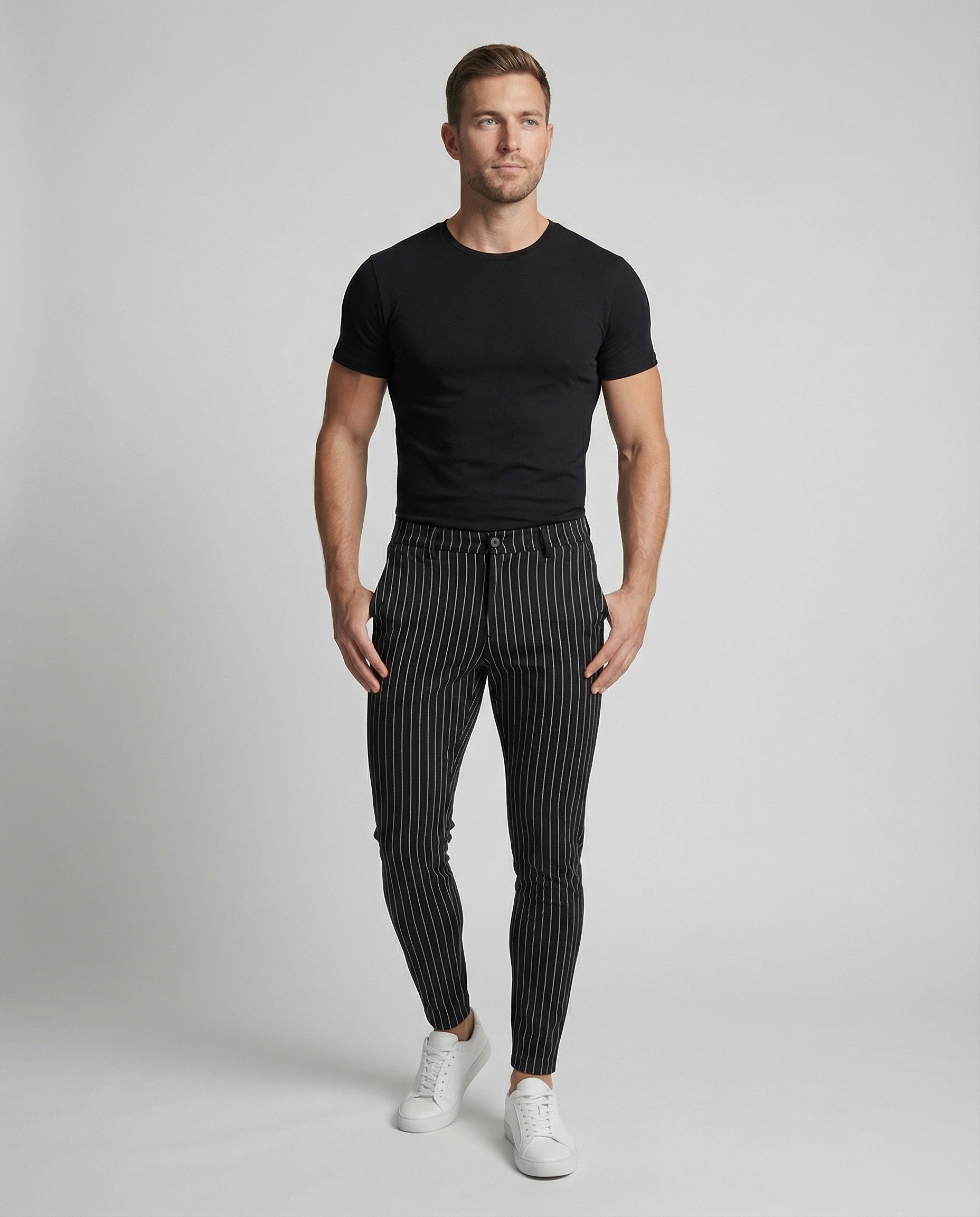 Herren stylische und bequeme Slim-Fit Hose mit gestreiftem Design