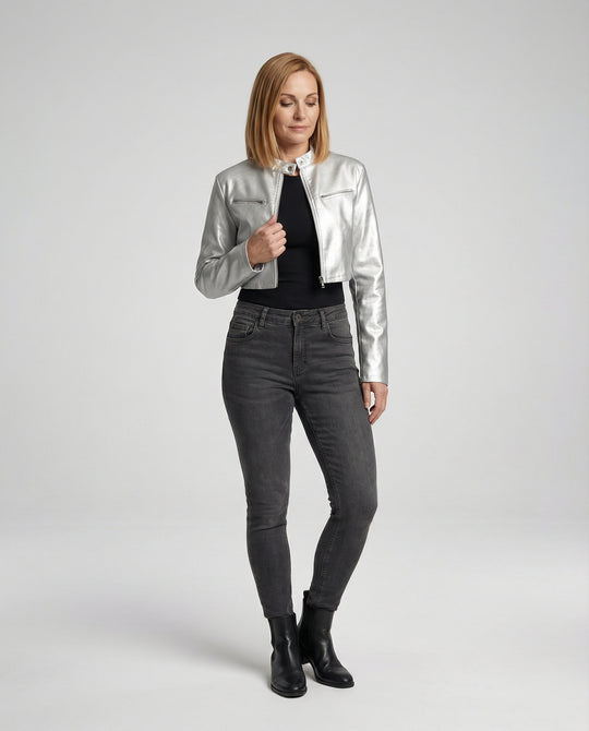 Damen Lederjacke Schwarz kurz