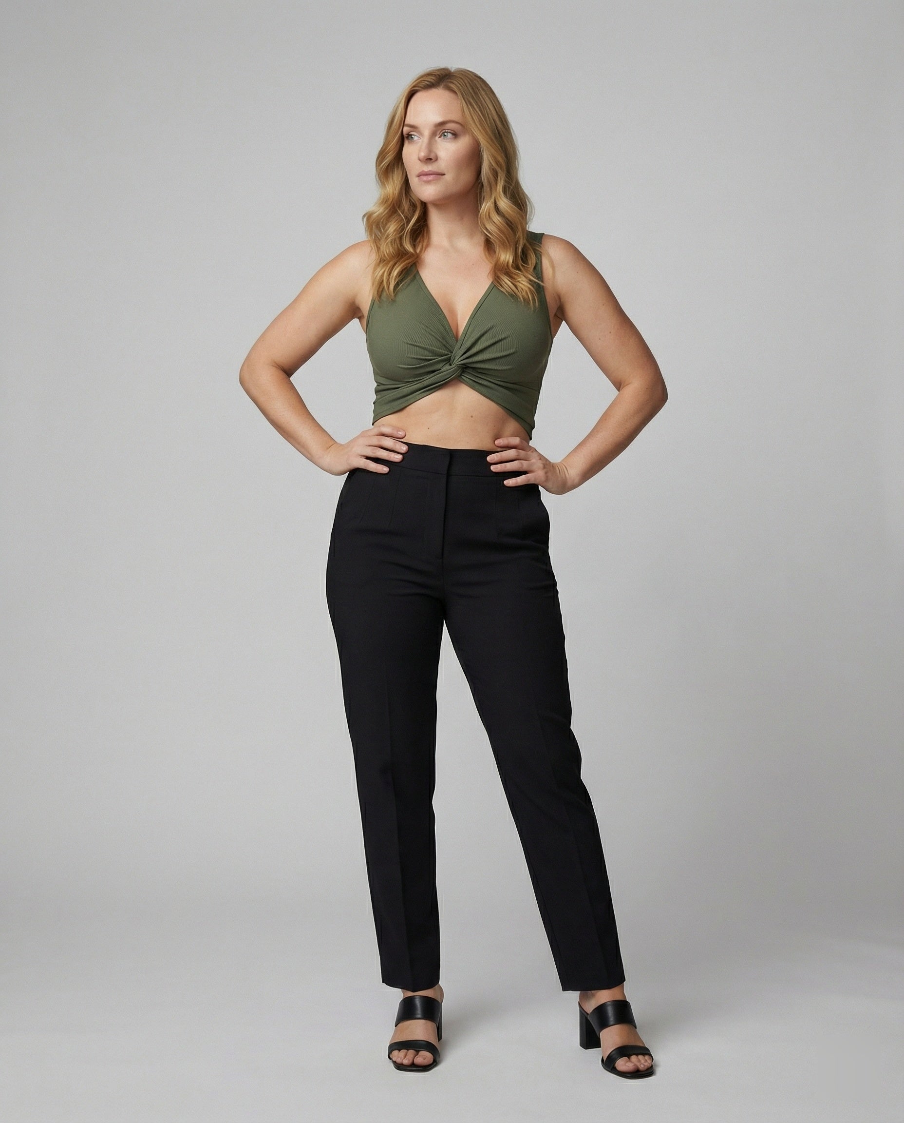 Damen Crop-Top mit elegantem Knoten und tiefem V-Ausschnitt R&B