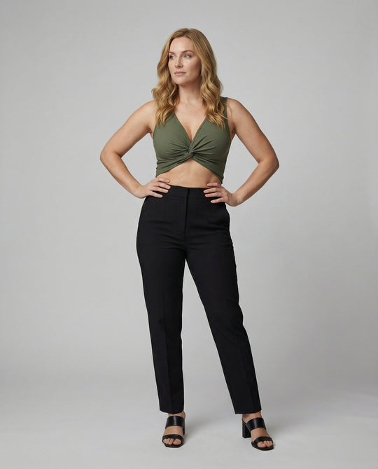 Damen Crop-Top mit elegantem Knoten und tiefem V-Ausschnitt R&B