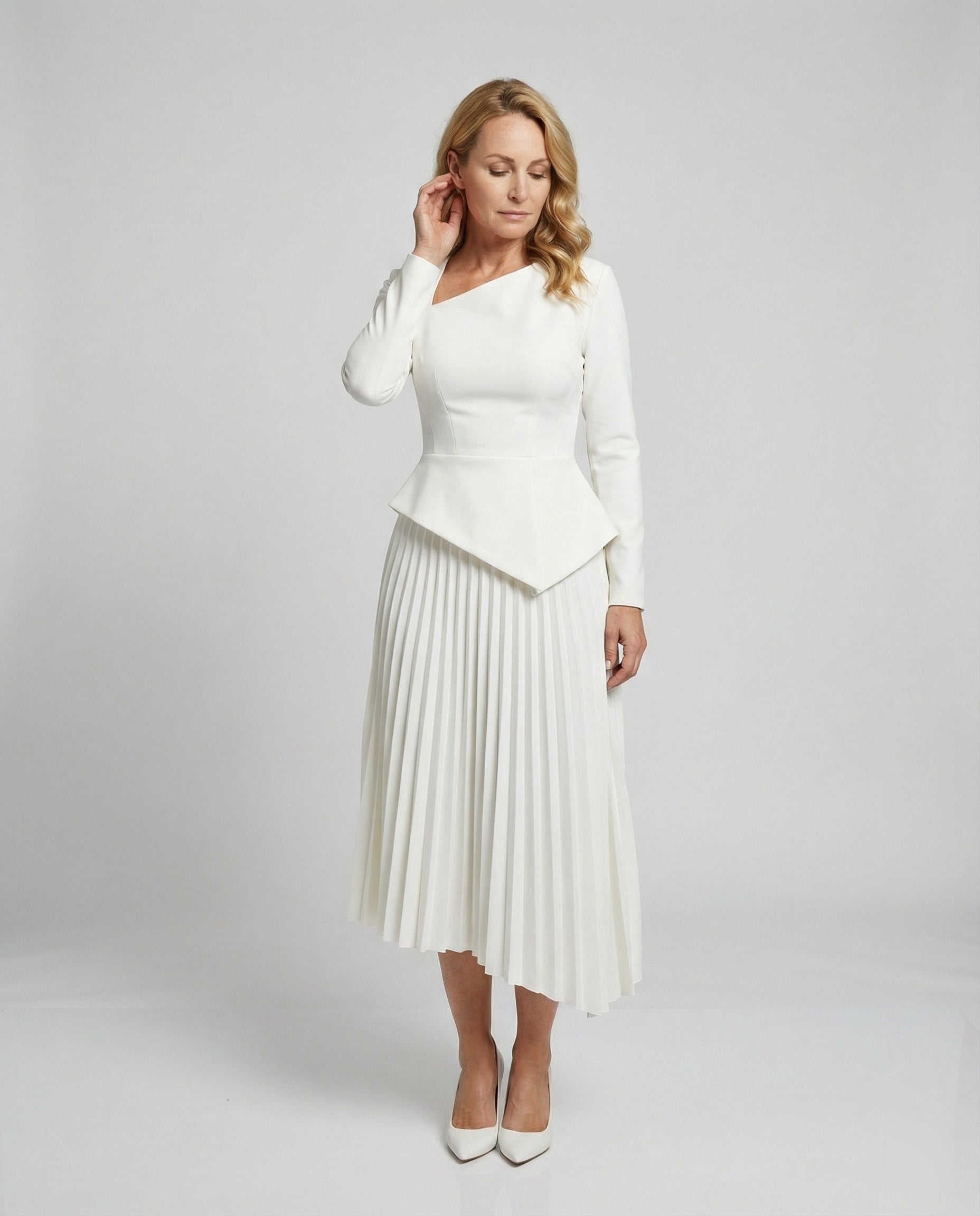 Damen Midikleid asymmetrisch mit Schößchen
