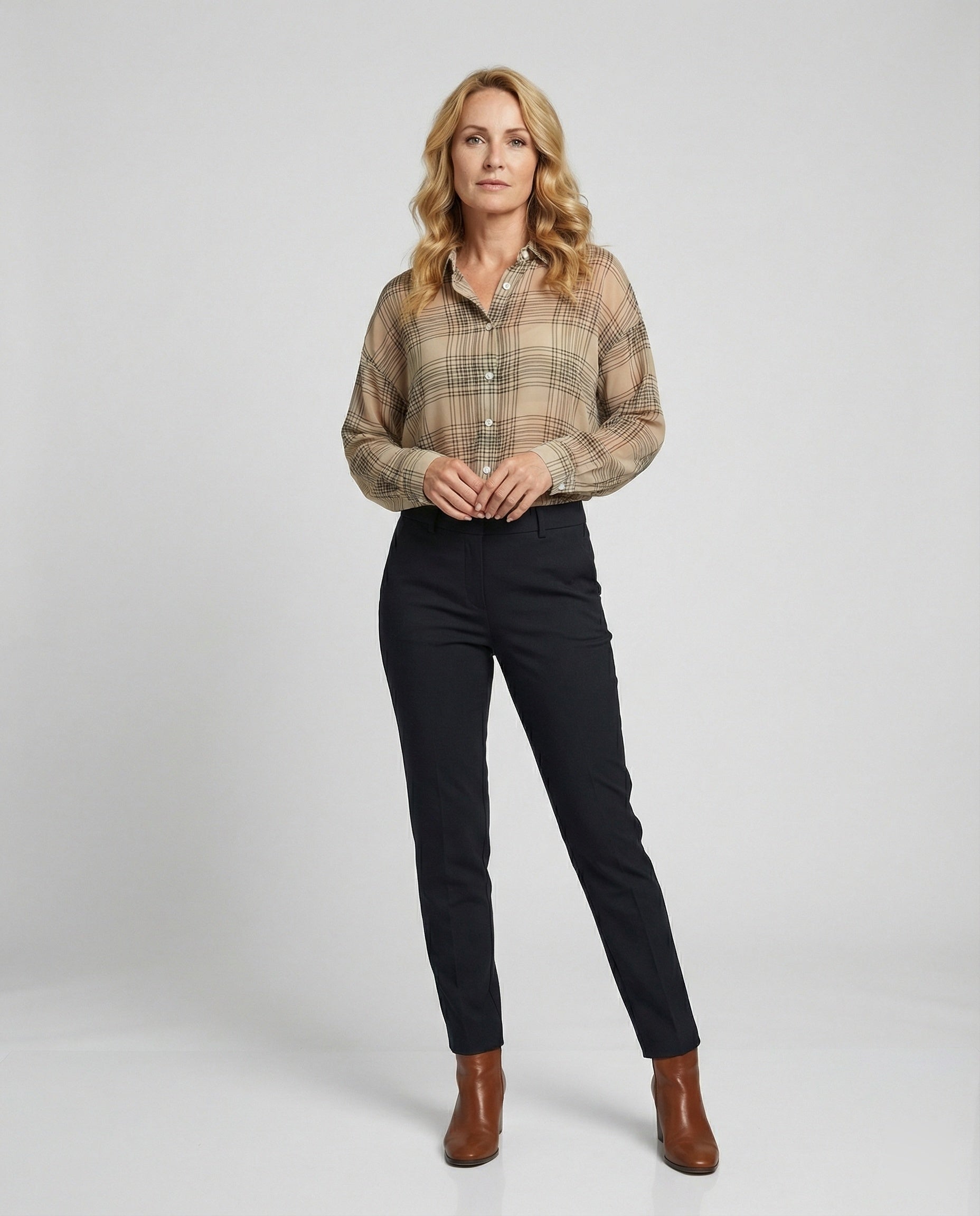 Damen Karierte Chiffonbluse mit lockerem Schnitt