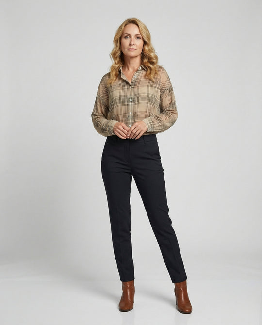 Damen Karierte Chiffonbluse mit lockerem Schnitt