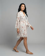 Damen Strandkleid mit hohem Kragen und romantischem Blumenmuster R&B