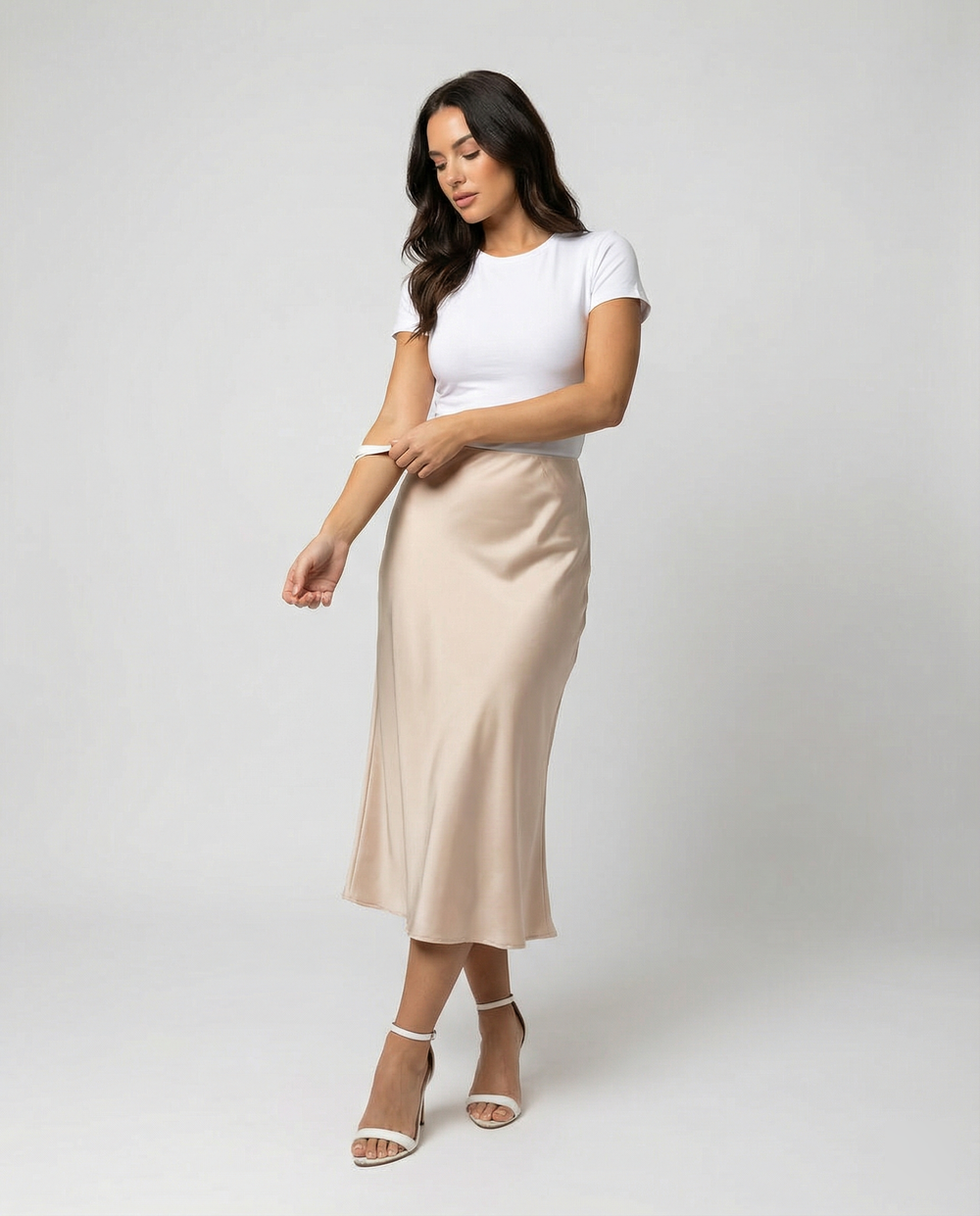 Damen eleganter Midirock mit sanftem Schnitt und hohem Bund R&B