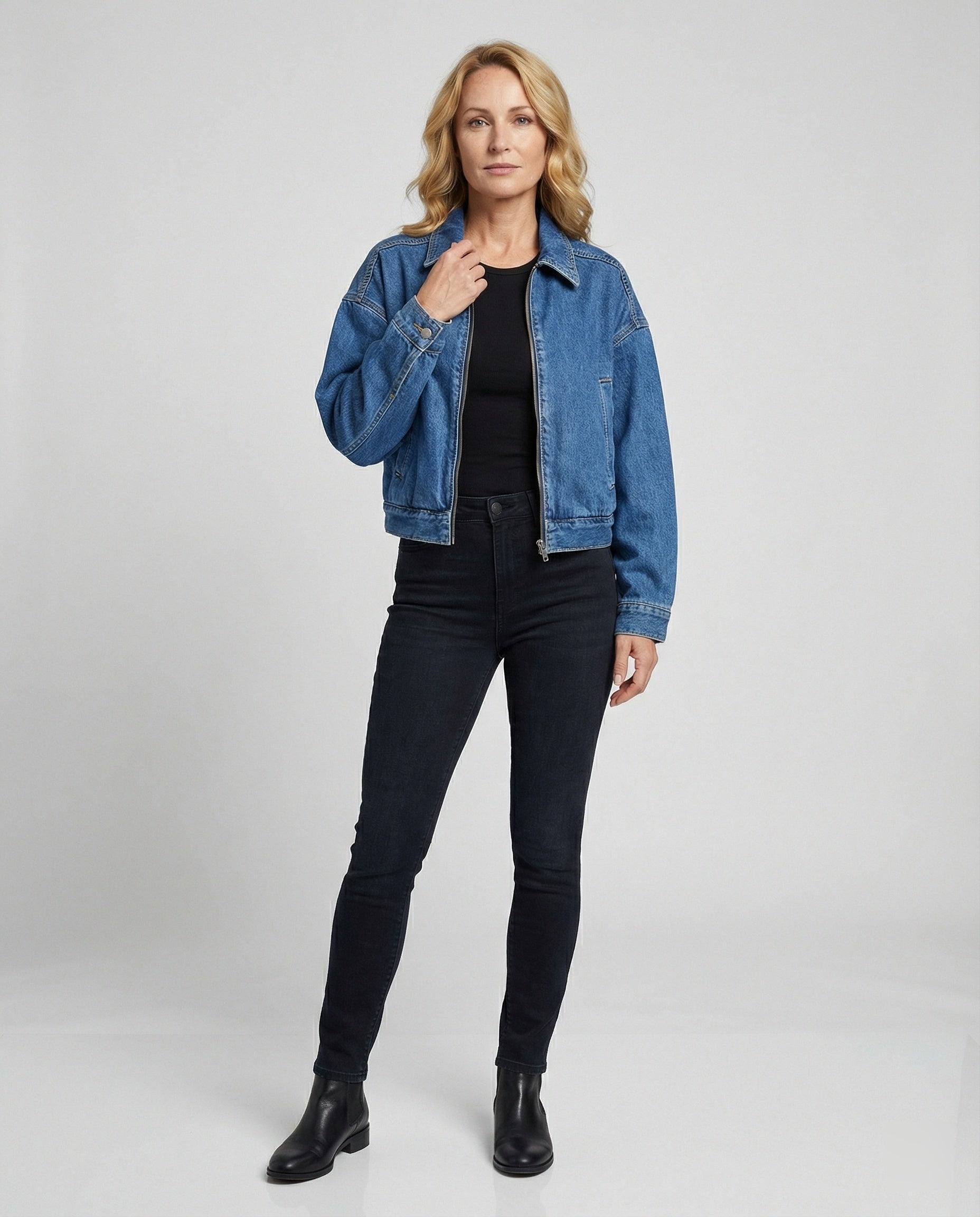 Damen Jeansjacke Oversize mit Reißverschluss