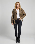 Damen cropped Kunstlederjacke im Biker-Stil