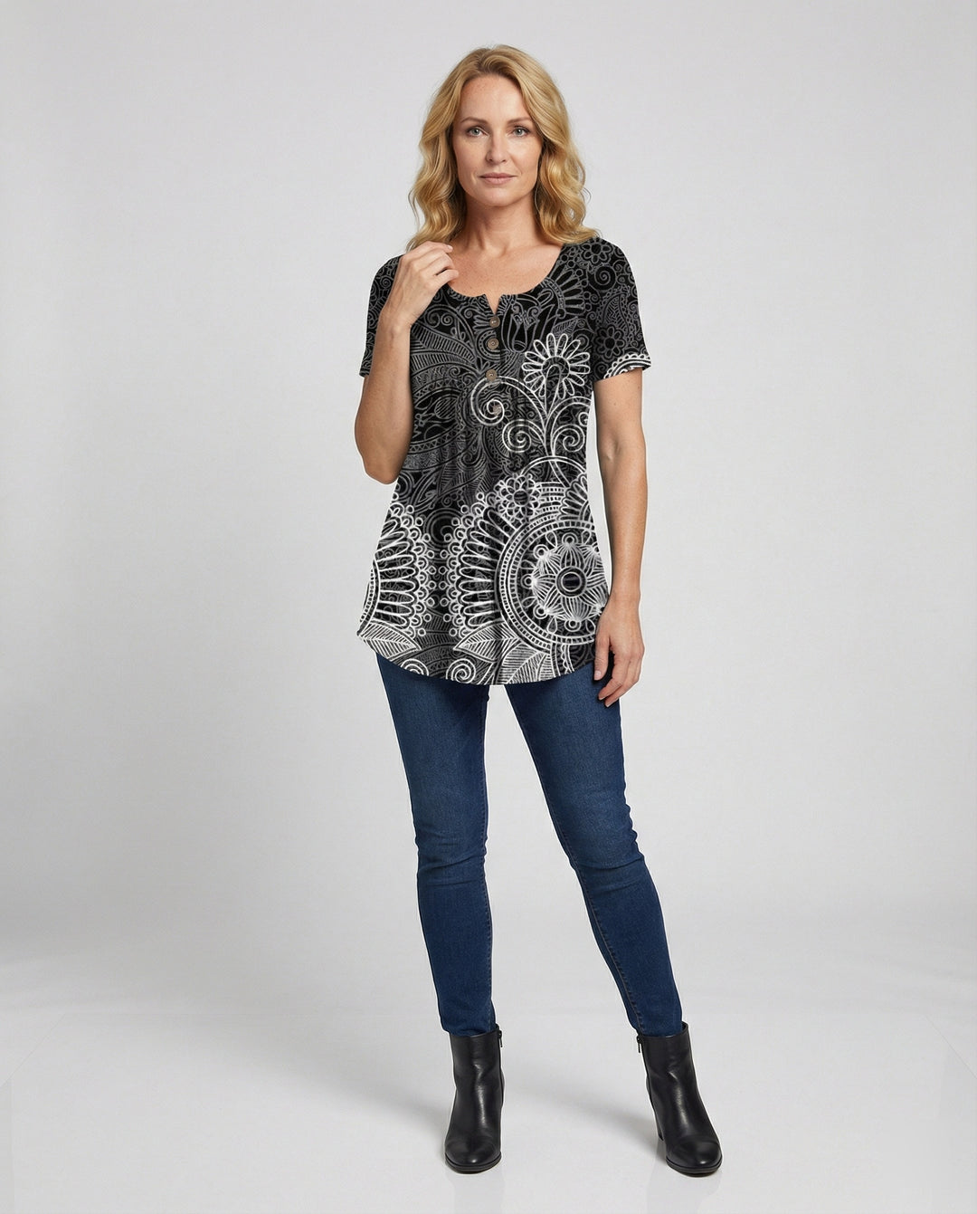 Damen Tunika Damen U-Ausschnitt Print