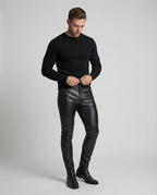 Herren Kunstleder Hose Slim Fit