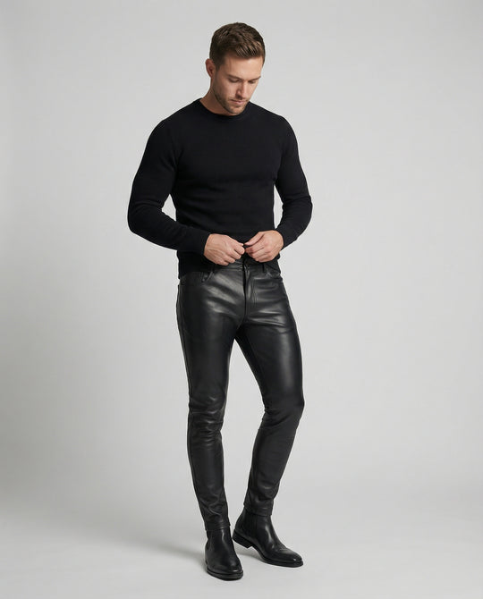 Herren Kunstleder Hose Slim Fit