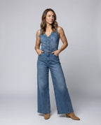 Damen Jumpsuit mit weit geschnittenen Beinen und eleganter Knopfleiste R&B