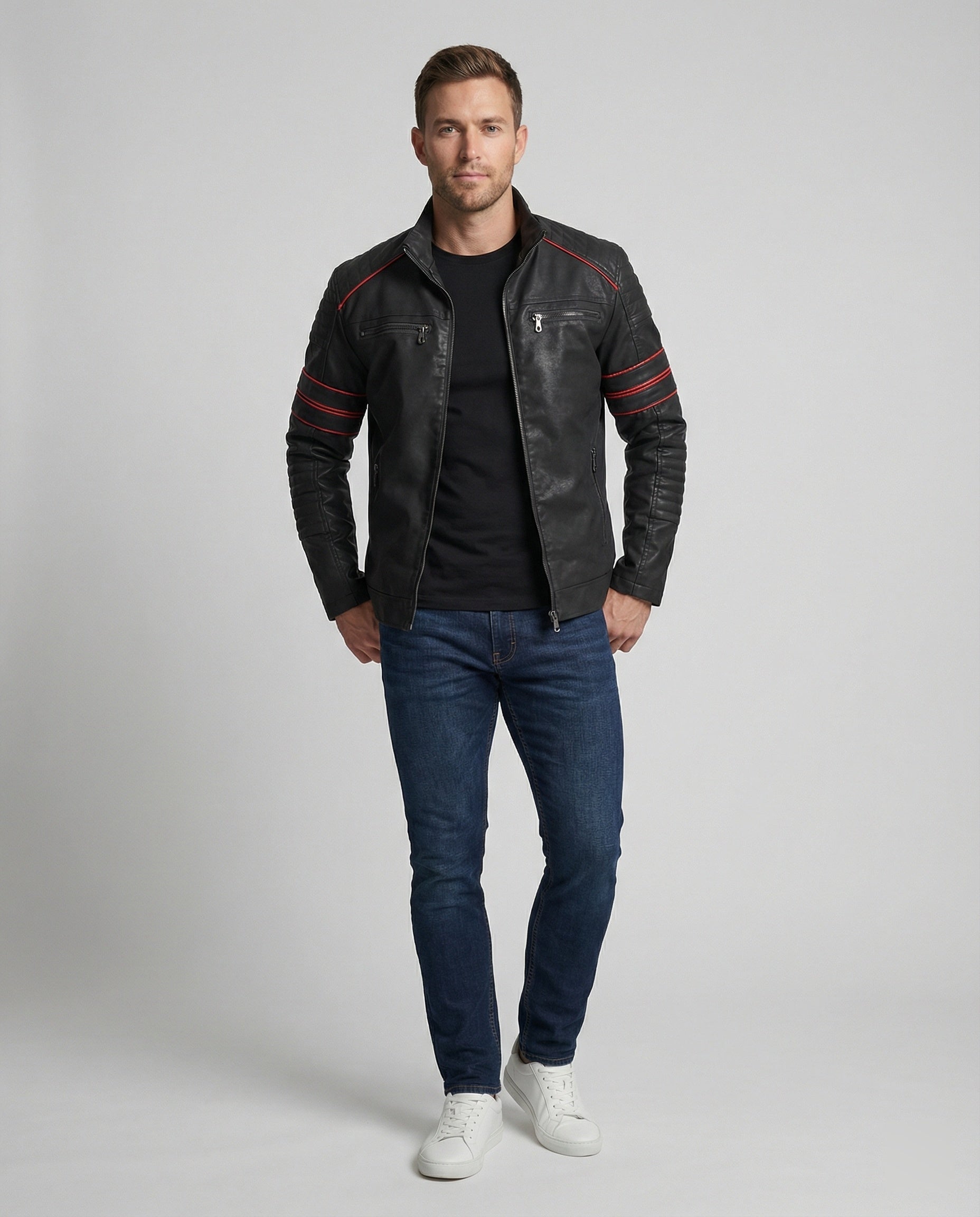 Herren Biker Lederjacke mit Steppung
