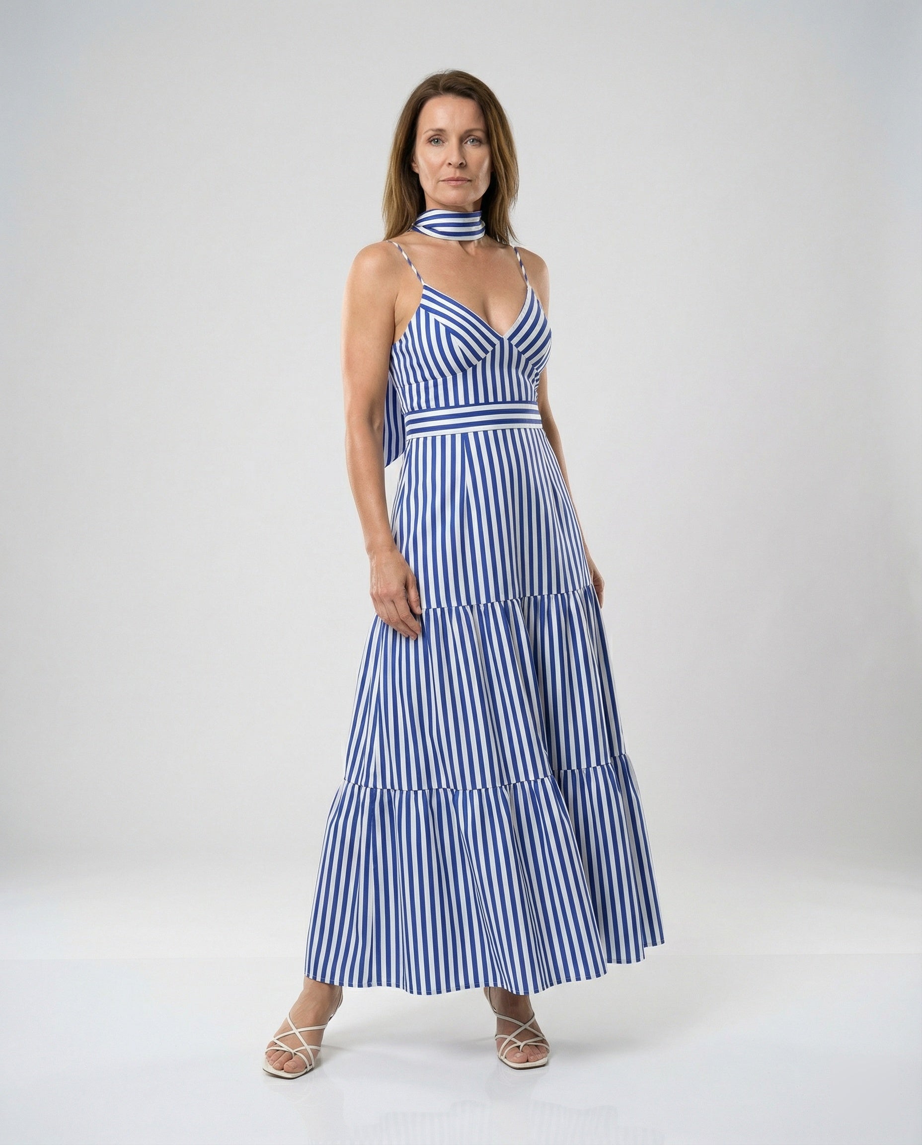 Maritimes Maxikleid Mit Spaghettiträgern Damen