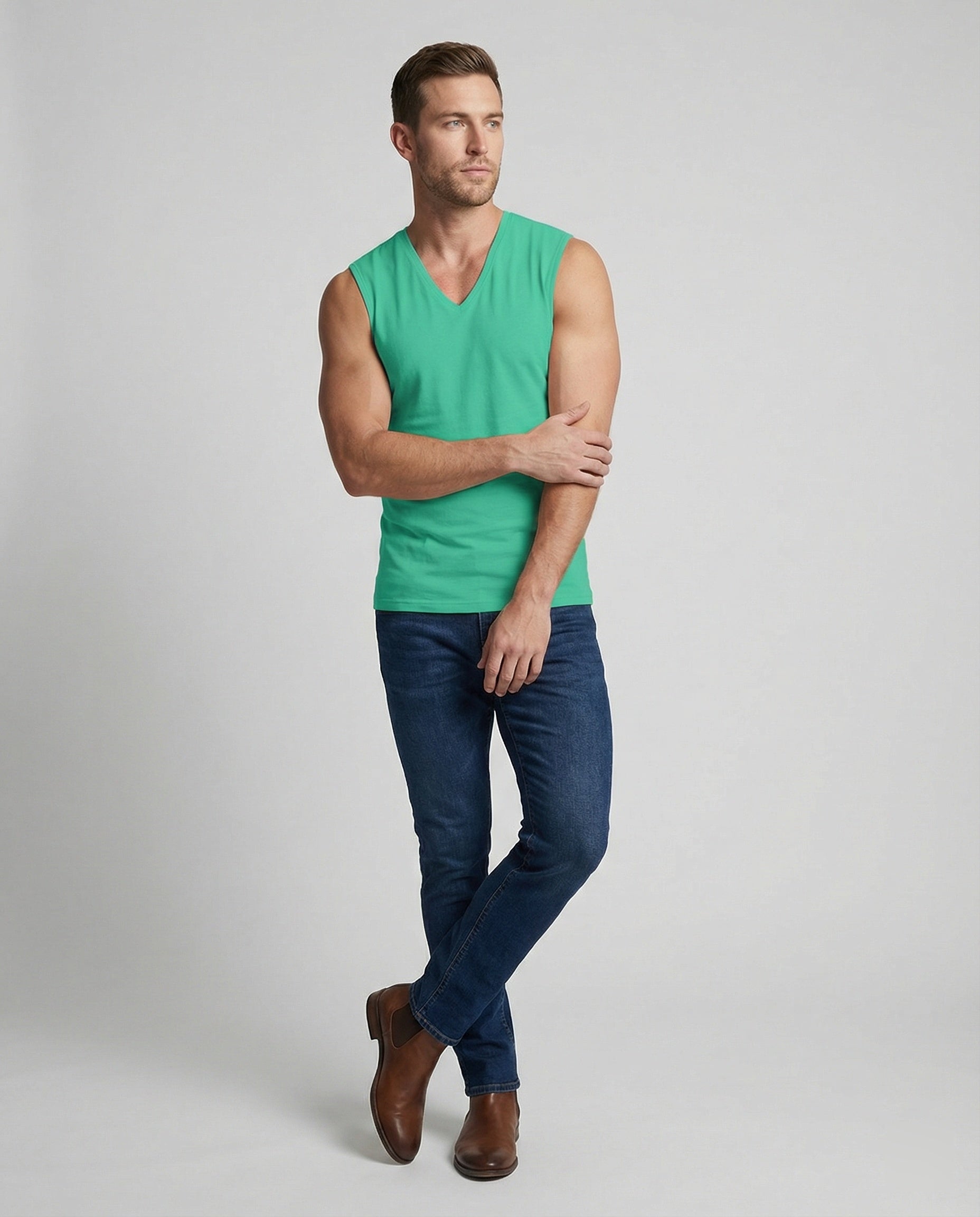 Herren ärmelloses V-Ausschnitt-Tanktop aus atmungsaktivem Stretchmaterial R&B
