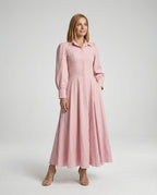 Damen Hemdkleid Maxi mit Ballonärmeln