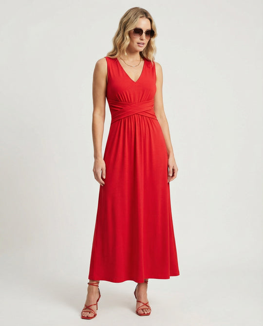 Damen Maxikleid V Ausschnitt ärmellos