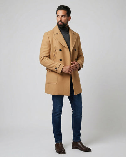 Herren Eleganter Wollmantel mit doppelter Knopfleiste