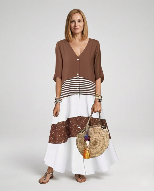 Damen Maxikleid mit Knopfleiste Stufen