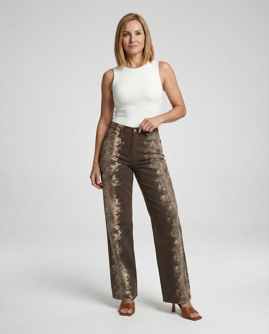 Damen Jeans weit High Waist Print