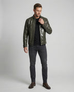 Herren Elegante Lederjacke mit Reißverschlusstaschen