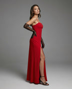 Damen Elegantes Abendkleid mit schwingendem Rock und tiefem Schlitz R&B