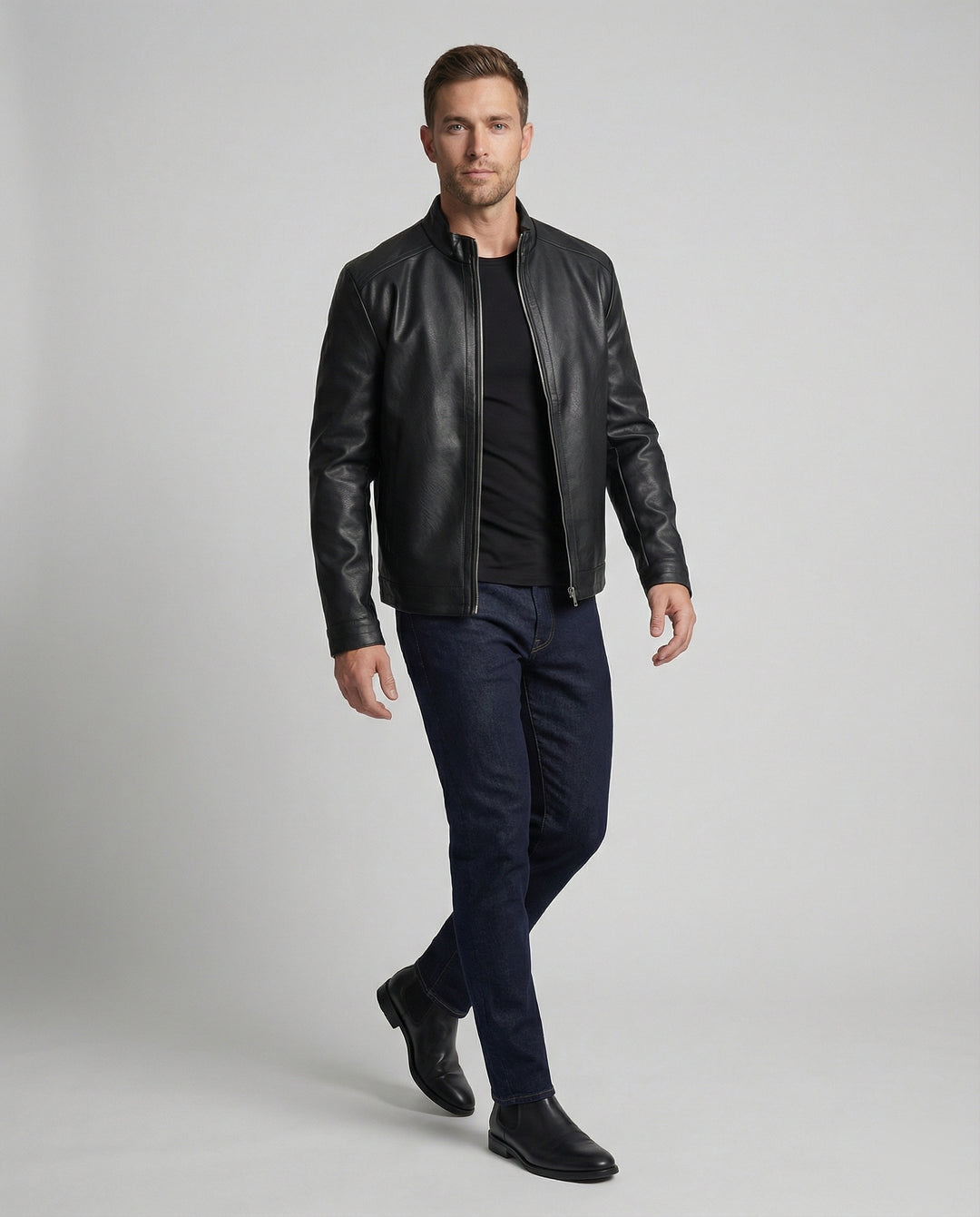Herren Elegante Kunstlederjacke modern geschnitten