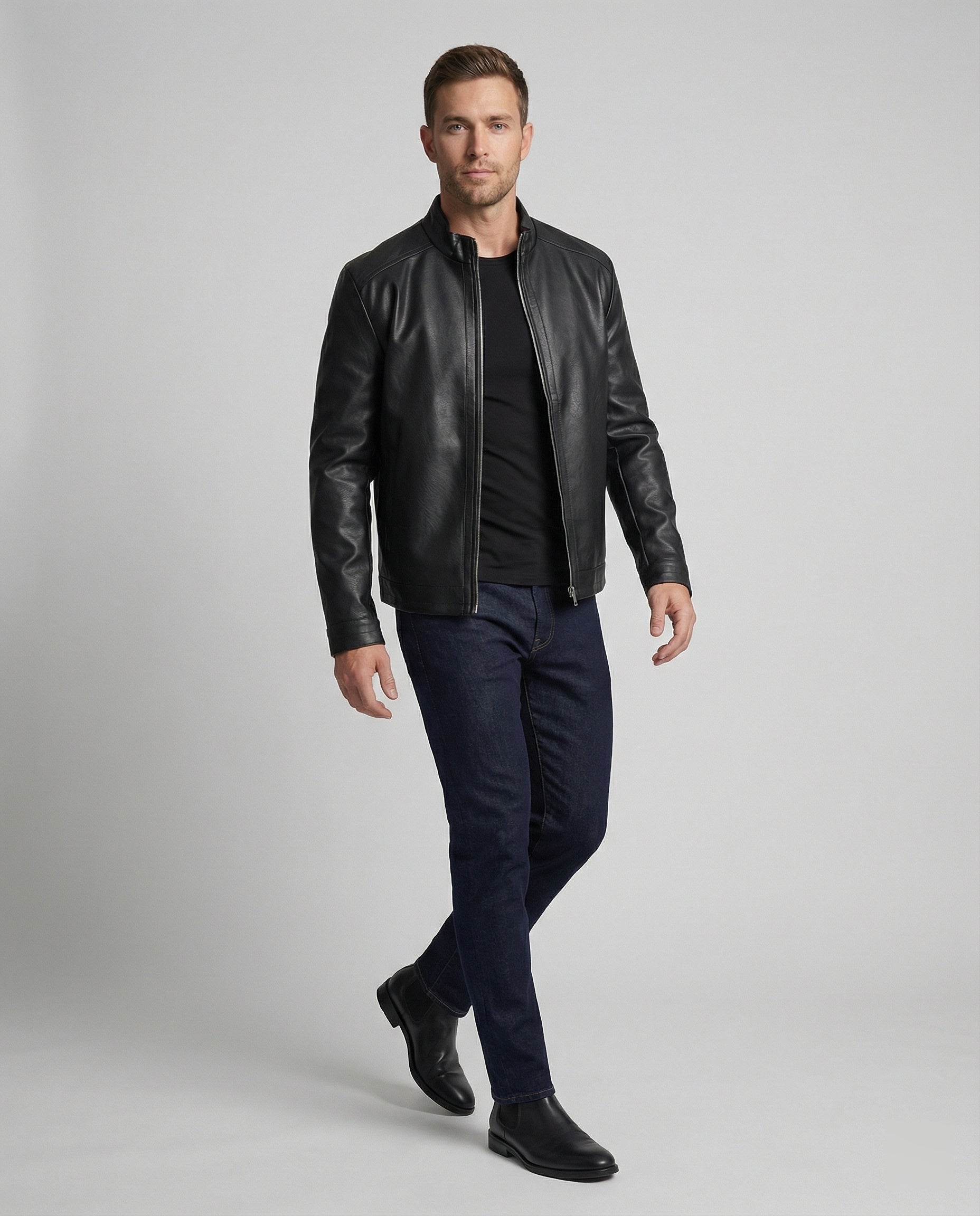 Herren Elegante Kunstlederjacke modern geschnitten
