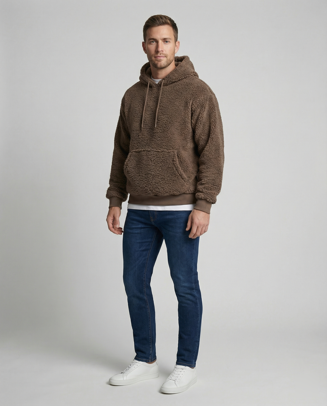 Herren Kuscheliger Teddy-Pullover mit Kapuze und elastischem Bund R&B