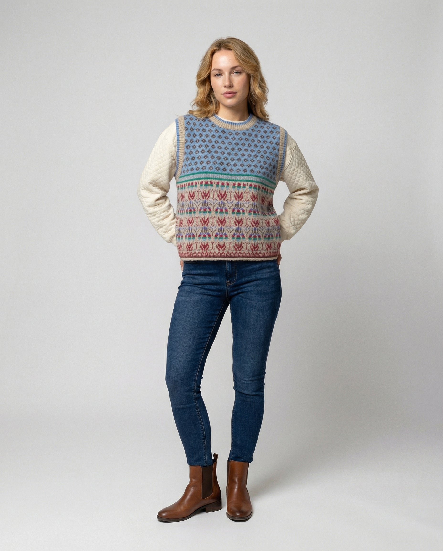Damen Woll Strickjacke mit übergroßem Druck & Gemütlichem Design | R&B