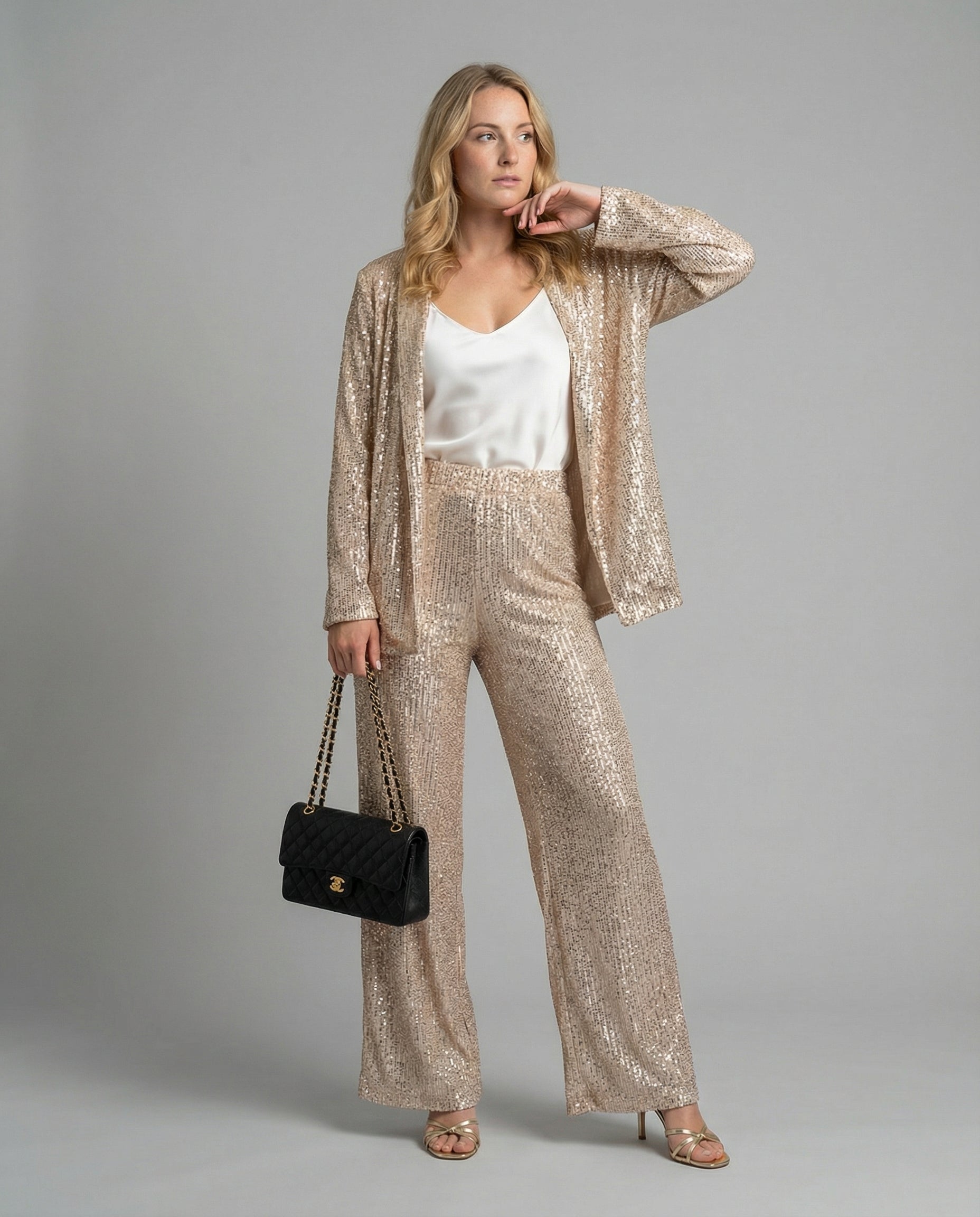 Damen Glitzerndes Blazeranzug mit weitem Bein und schimmernden Pailletten R&B