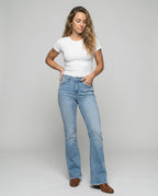Damen Flared Jeans mit hohem Bund und fransigem Saum R&B