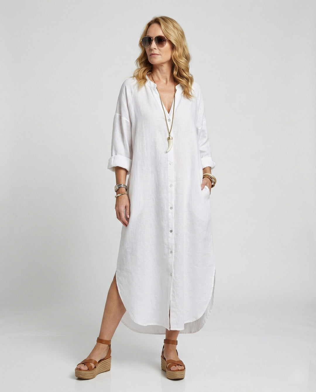 Damen Leinenkleid Kaftan lang