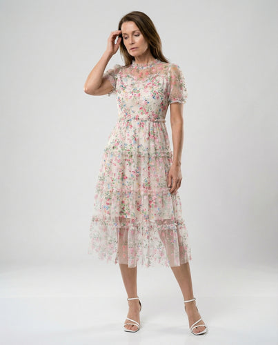 Damen Tüll Midikleid mit Spitze elegant